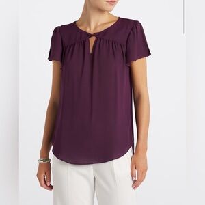 Fortune + Ivy Adeline Key Hole Mixed Material Blouse - Burgundy
